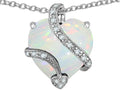 Star K Large 15mm Heart Shape White Created Opal and Cubic Zirconia Love Pendant Necklace