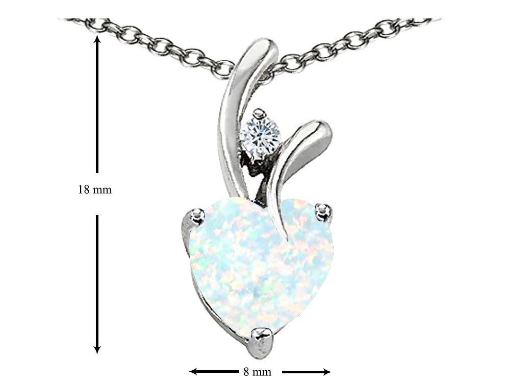 Star K 8mm Heart Shape Simulated Opal Pendant Necklace