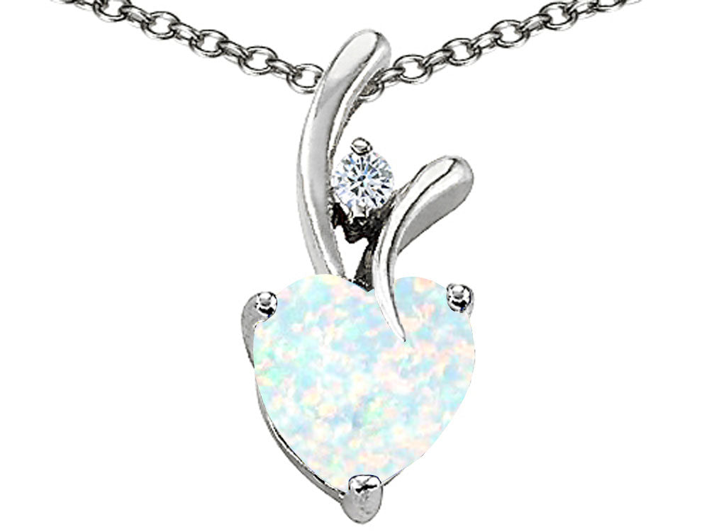 Star K 8mm Heart Shape Simulated Opal Pendant Necklace