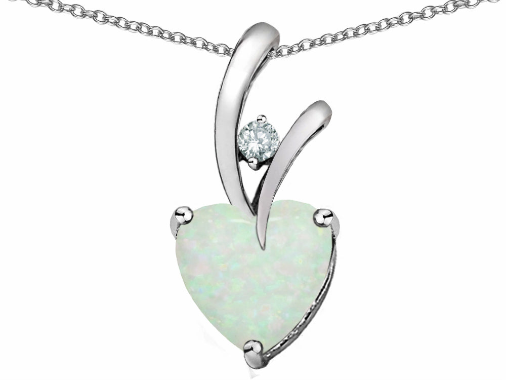 Star K 8mm Heart Shape White Created Opal and Cubic Zirconia Endless Love Pendant Necklace