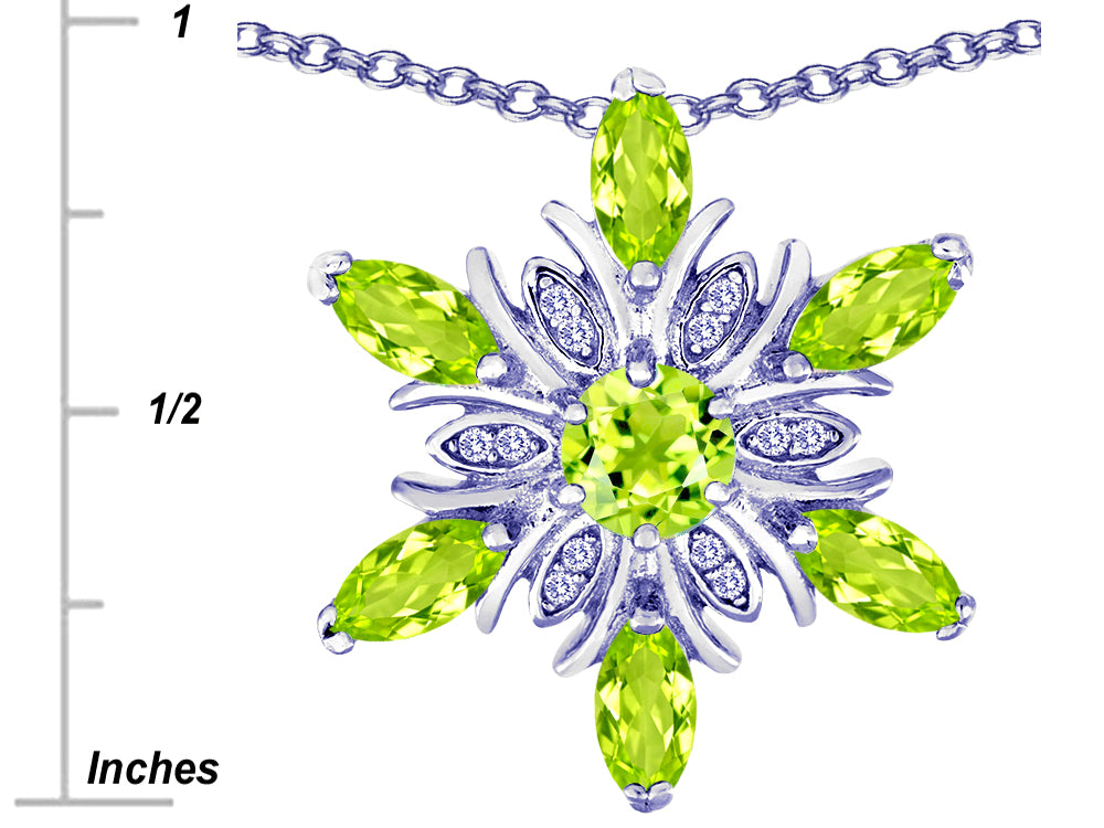 Star K Simulated Peridot and Cubic Zirconia Snowflake Pendant Necklace