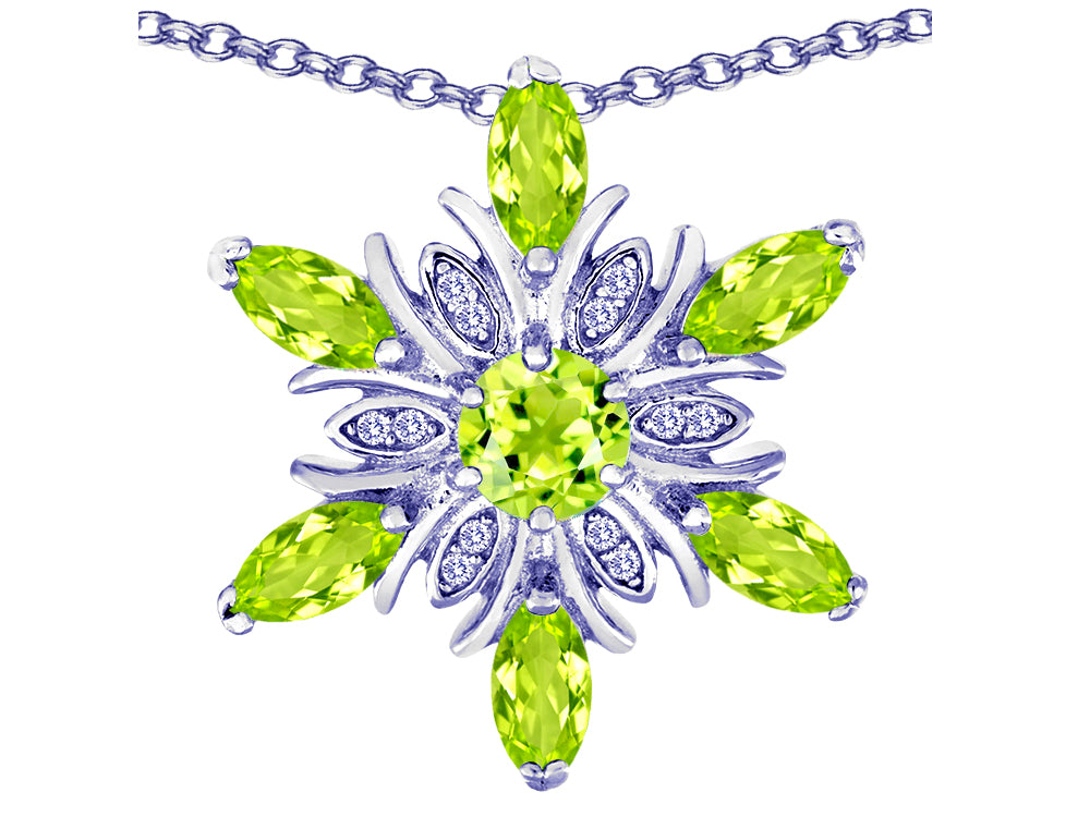 Star K Simulated Peridot and Cubic Zirconia Snowflake Pendant Necklace