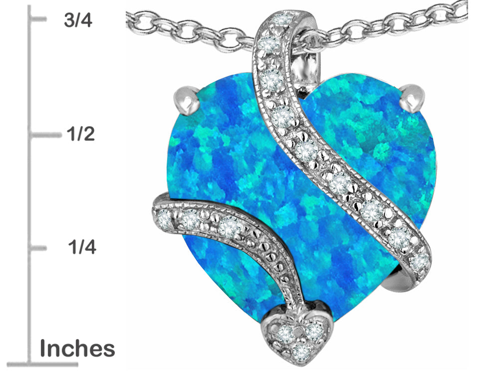 Star K Large 15mm Heart Shape Blue Created Opal and Cubic Zirconia Love Pendant Necklace