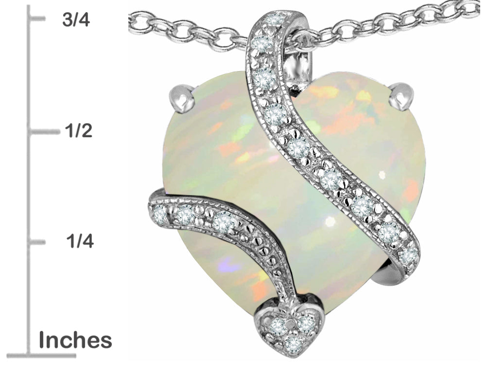 Star K Large 15mm Heart Shape Simulated Opal Love Pendant Necklace