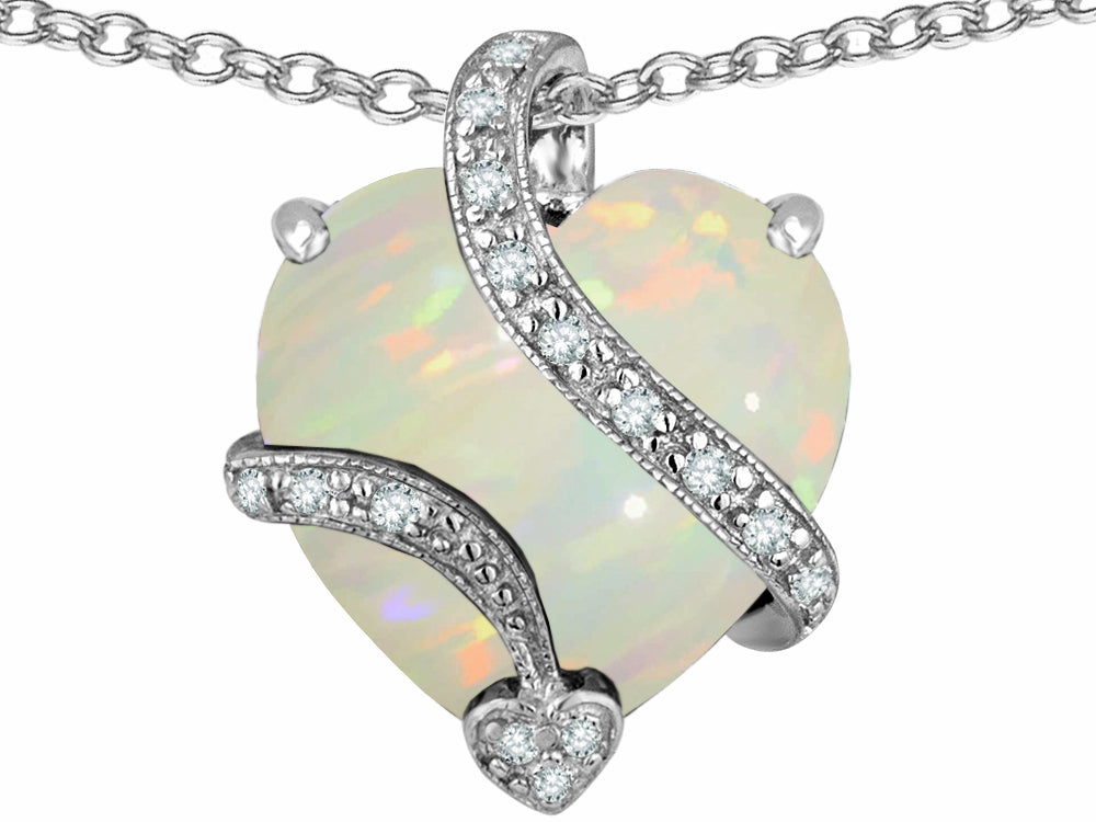 Star K Large 15mm Heart Shape Simulated Opal Love Pendant Necklace