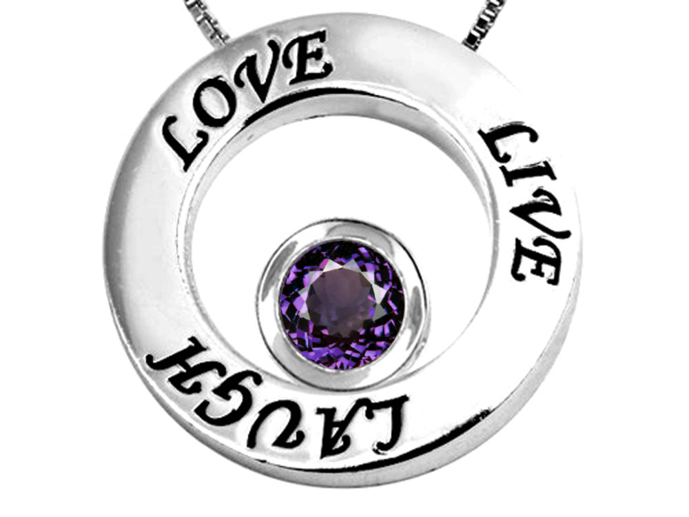 Star K Live/Love/Laugh Circle of Life Pendant Necklace with Birth Month Round Simulated Alexandrite