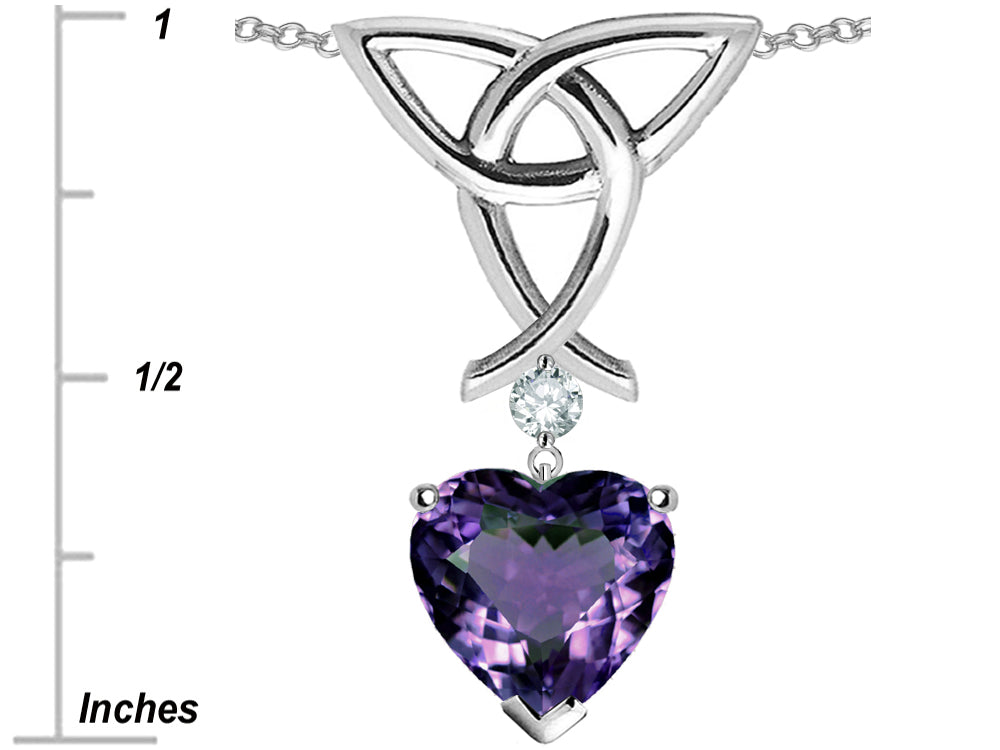 Star K Love Knot Pendant Necklace with 8mm Heart Shape Simulated Alexandrite