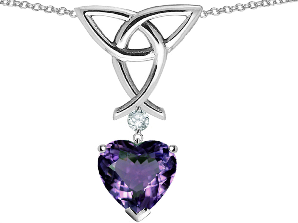 Star K Love Knot Pendant Necklace with 8mm Heart Shape Simulated Alexandrite
