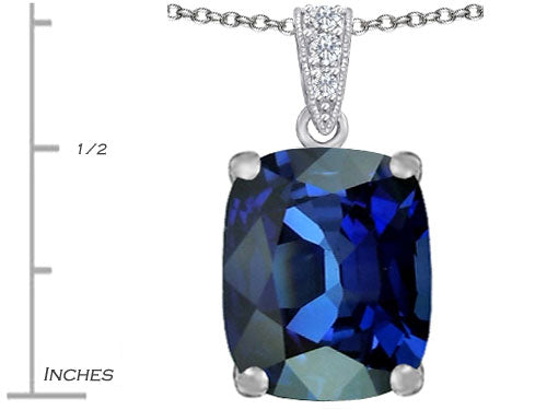 Star K Large 12x10mm Cushion-Cut Simulated Sapphire Pendant Necklace