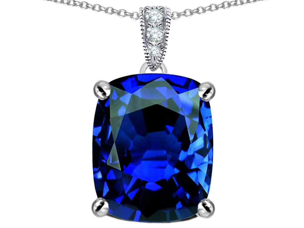 Star K Large 12x10mm Cushion-Cut Simulated Sapphire Pendant Necklace