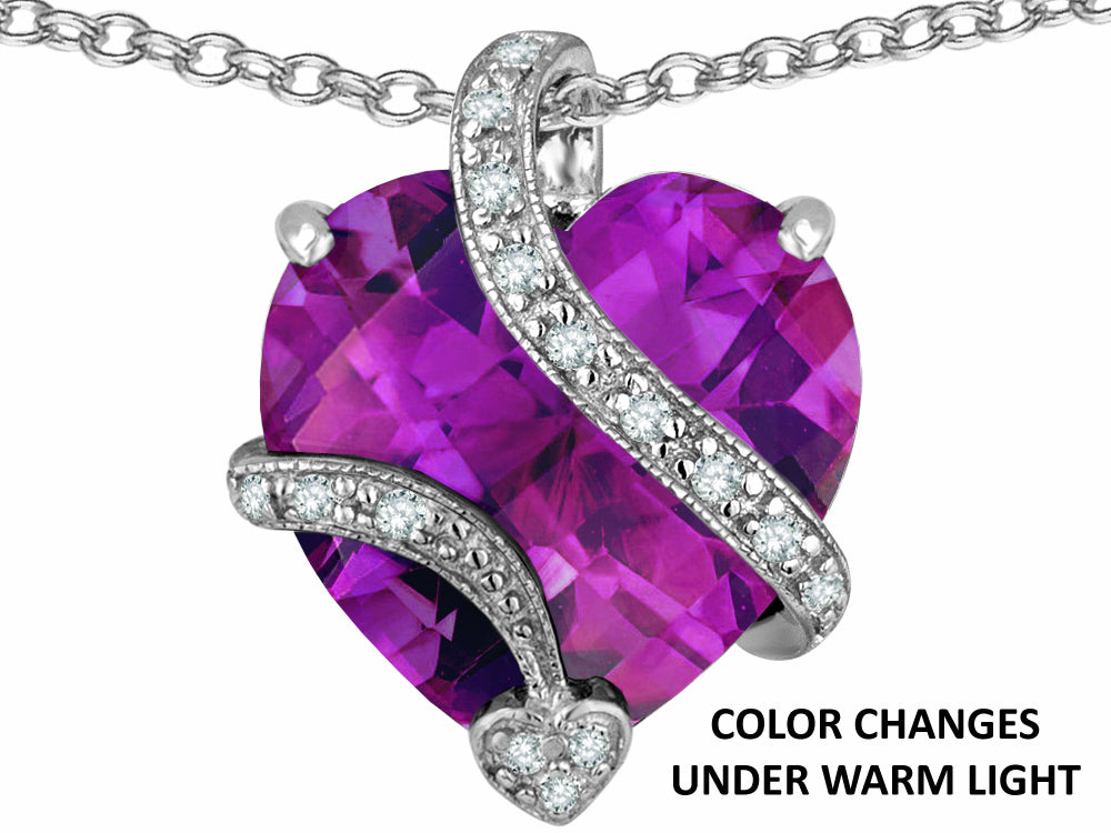 Star K Large 15mm Heart Shape Simulated Alexandrite Love Pendant Necklace