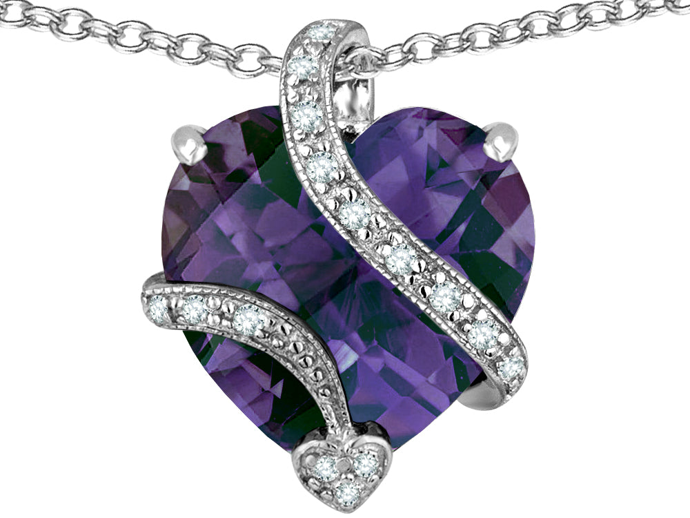 Star K Large 15mm Heart Shape Simulated Alexandrite Love Pendant Necklace