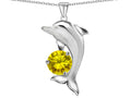 Star K Round 7mm Simulated Citrine Good Luck Dolphin Pendant Necklace