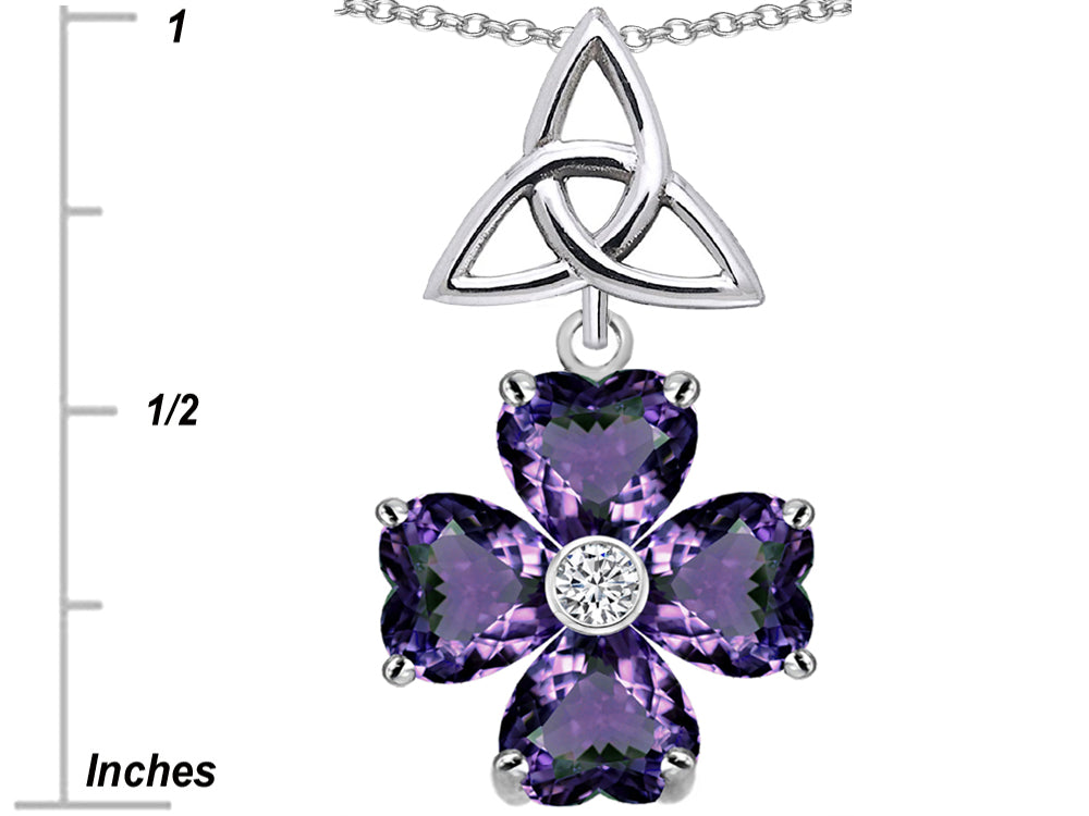 Star K Lucky Shamrock Celtic Knot Made with Heart 6mm Simulated Alexandrite Pendant Necklace