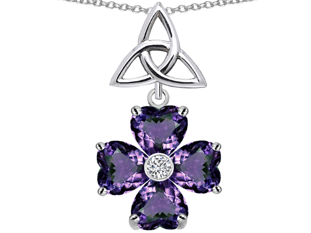 Star K Lucky Shamrock Celtic Knot Made with Heart 6mm Simulated Alexandrite Pendant Necklace