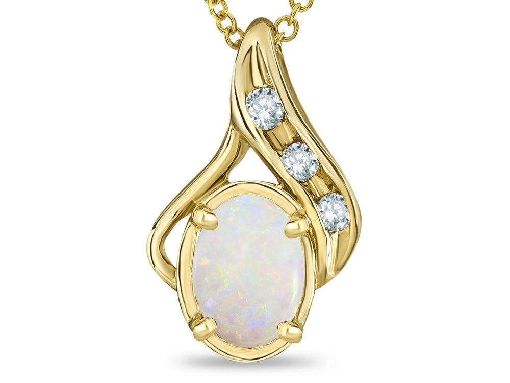 Star K Oval 7x5mm Genuine Opal Pendant Necklace