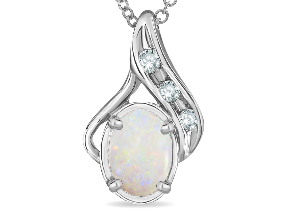 Star K Oval 7x5mm Genuine Opal Pendant Necklace