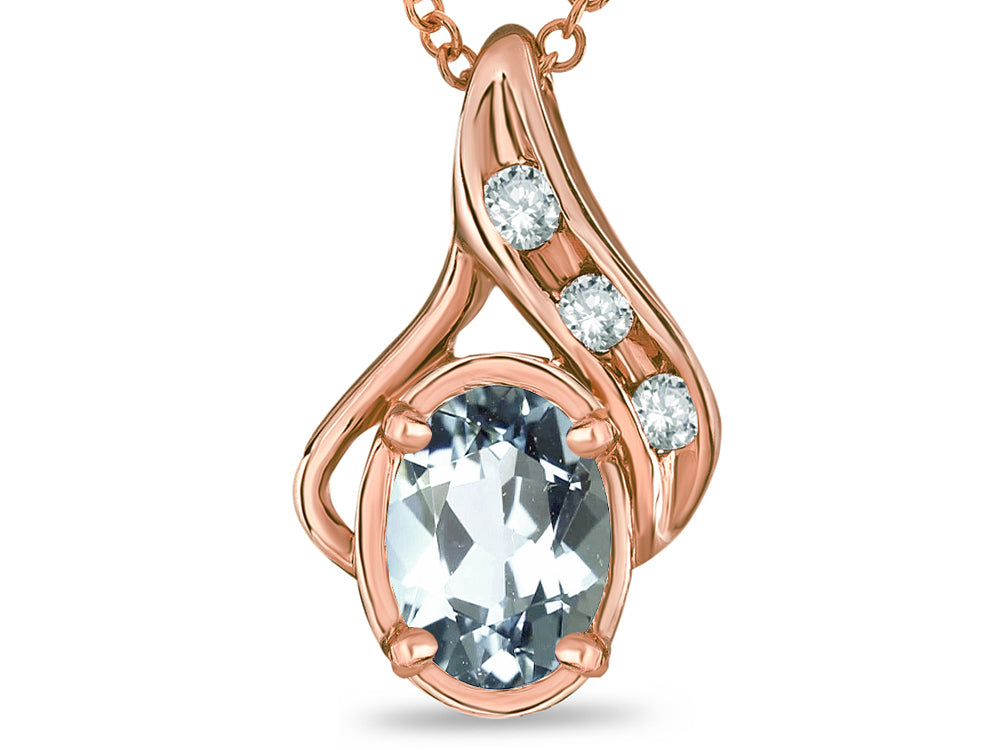 Star K Oval 7x5mm Genuine Aquamarine Pendant Necklace