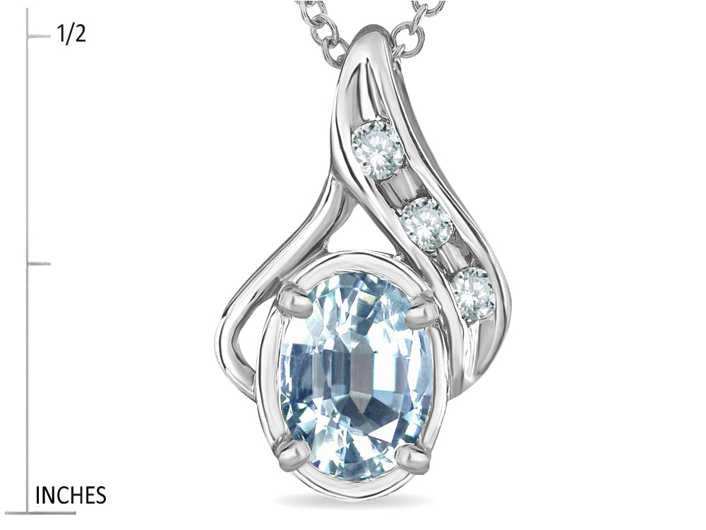 Star K Oval 7x5mm Genuine Aquamarine Pendant Necklace