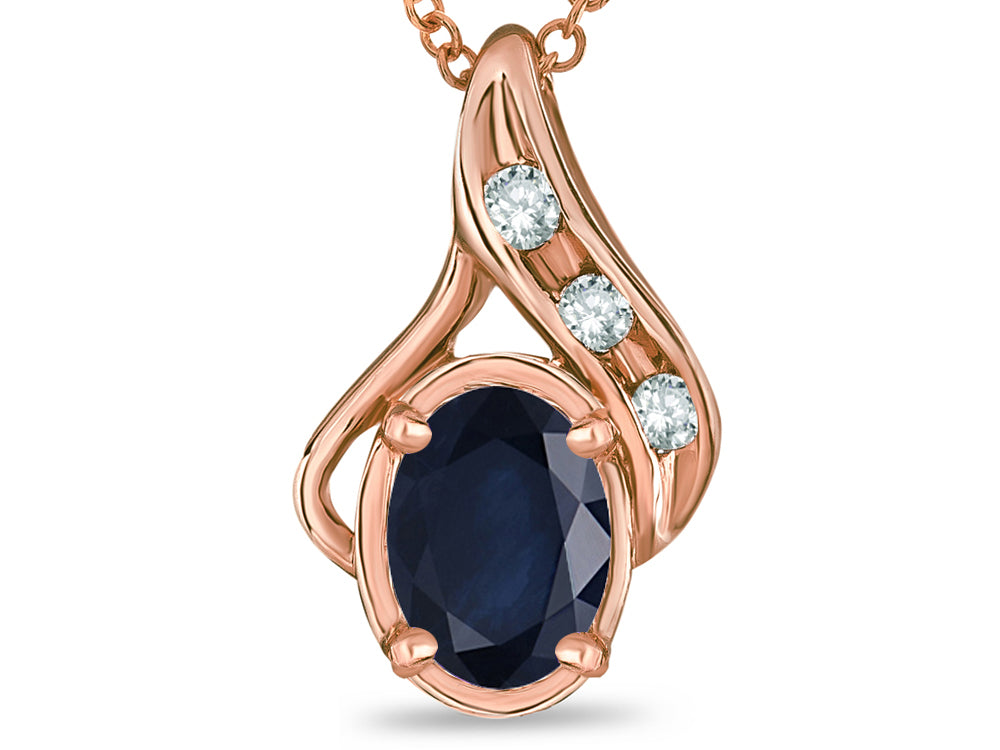 Star K Oval 7x5mm Genuine Black Sapphire Pendant Necklace
