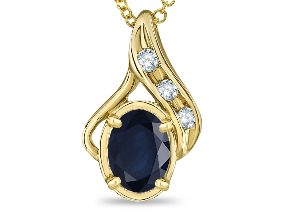 Star K Oval 7x5mm Genuine Black Sapphire Pendant Necklace