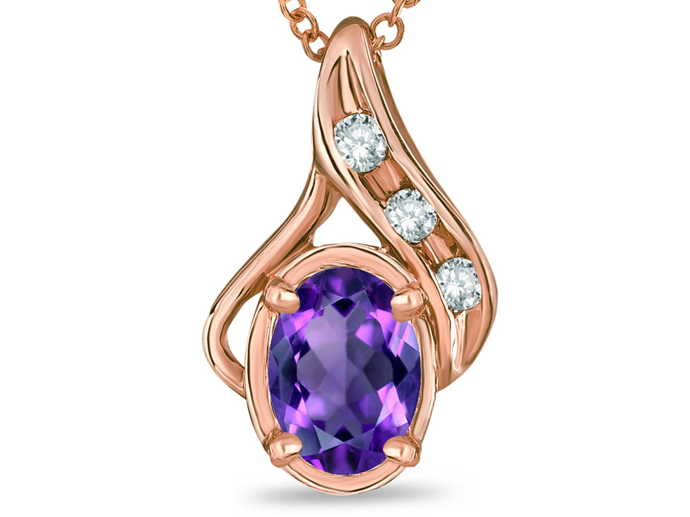 Star K Oval 7x5 mm Genuine Amethyst Pendant Necklace