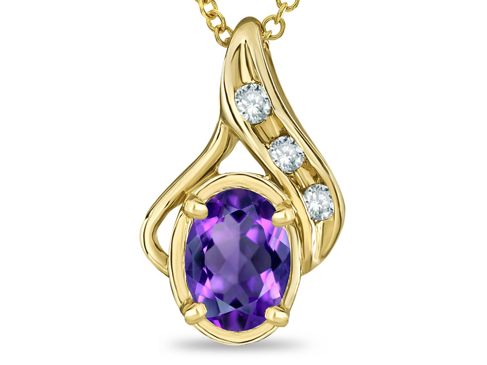 Star K Oval 7x5 mm Genuine Amethyst Pendant Necklace