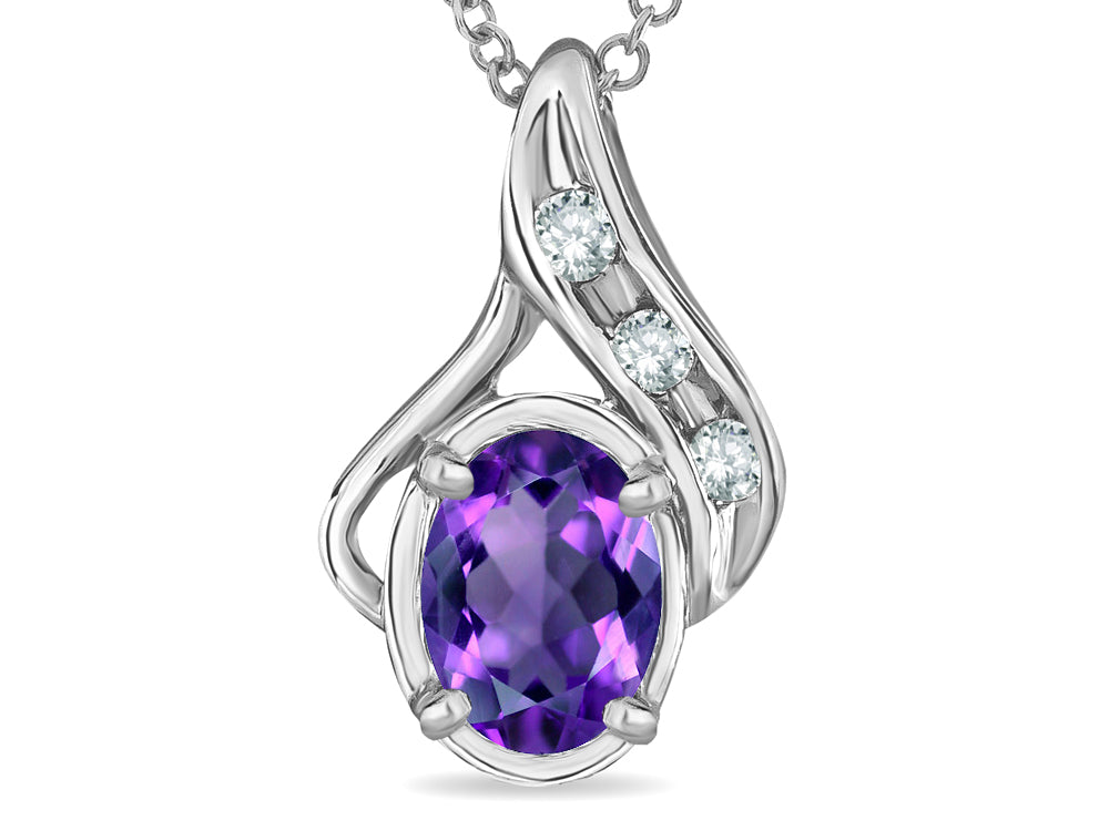 Star K Oval 7x5 mm Genuine Amethyst Pendant Necklace