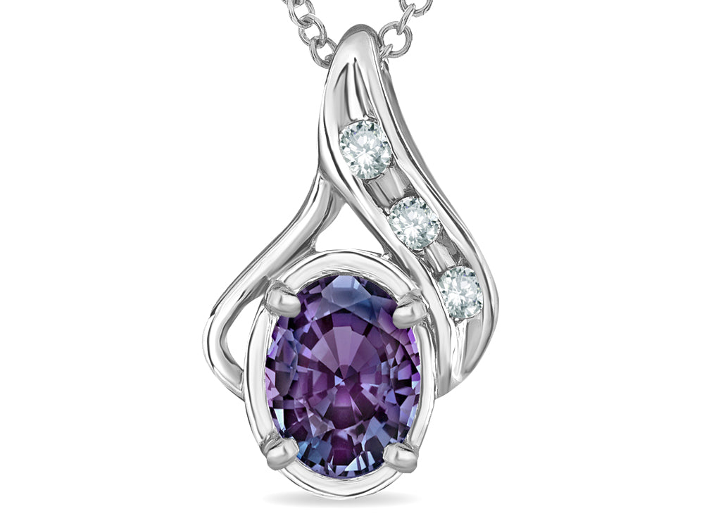 Star K Oval 7x5mm Simulated Alexandrite Pendant Necklace