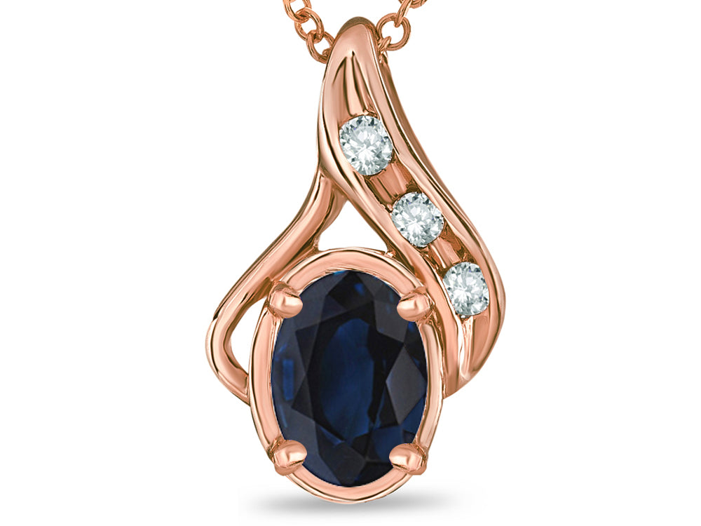 Star K Oval 7 x5mm Genuine Sapphire Pendant Necklace