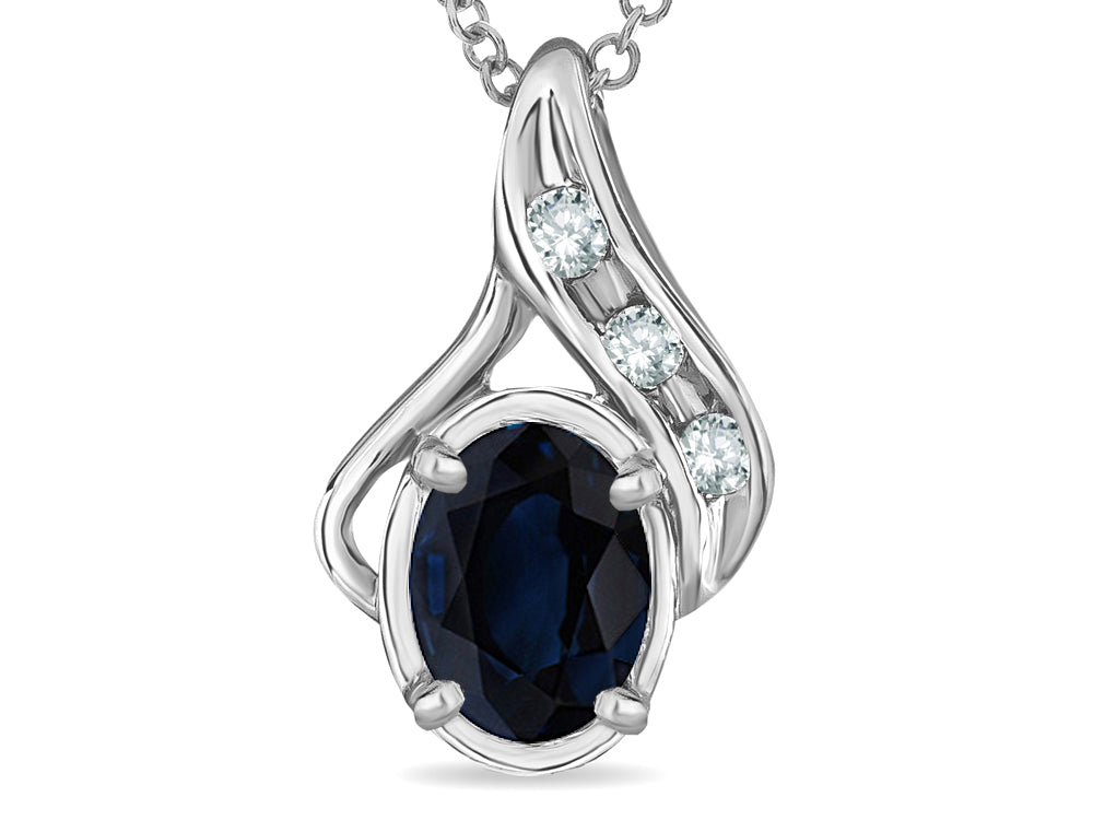 Star K Oval 7 x5mm Genuine Sapphire Pendant Necklace