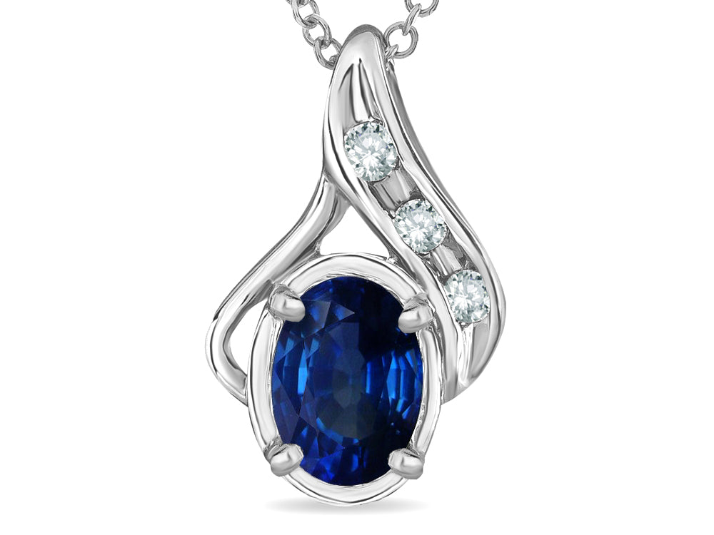 Star K Oval 7x5mm Created Sapphire Pendant Necklace