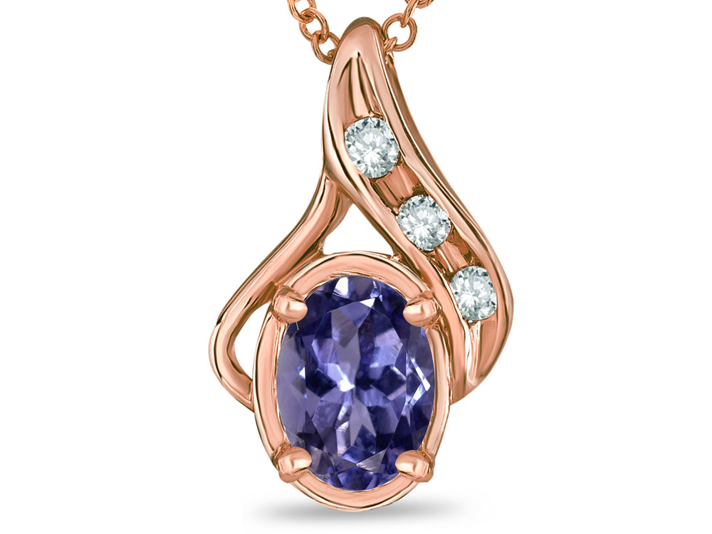 Star K Oval 7x5mm Genuine Iolite Pendant Necklace