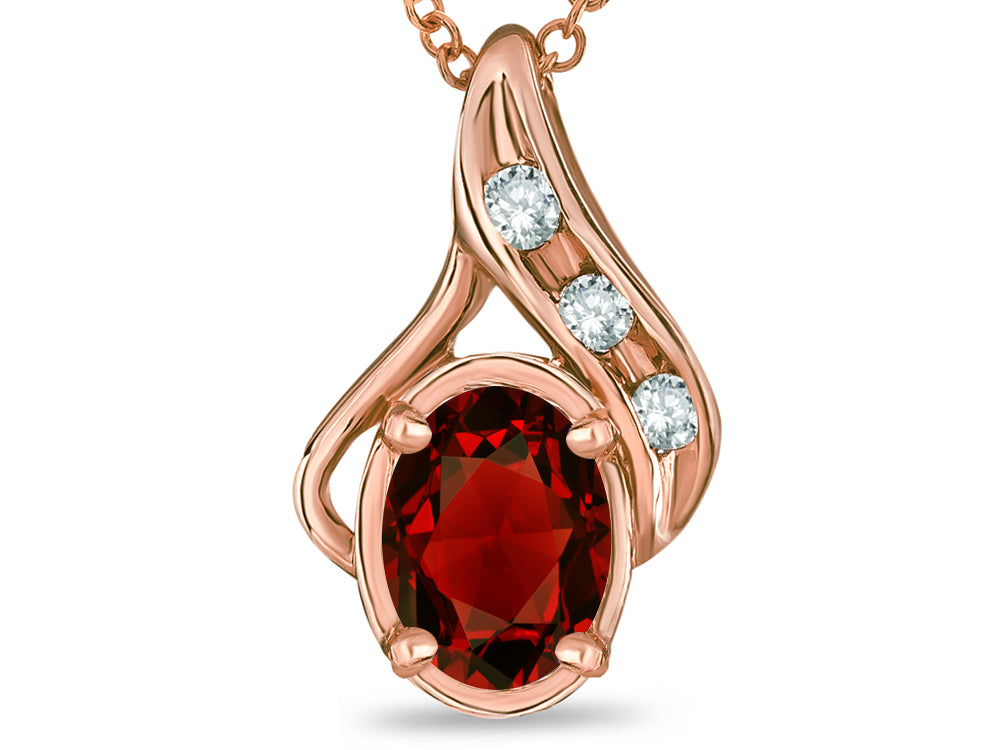 Star K Oval 7x5mm Genuine Garnet Pendant Necklace