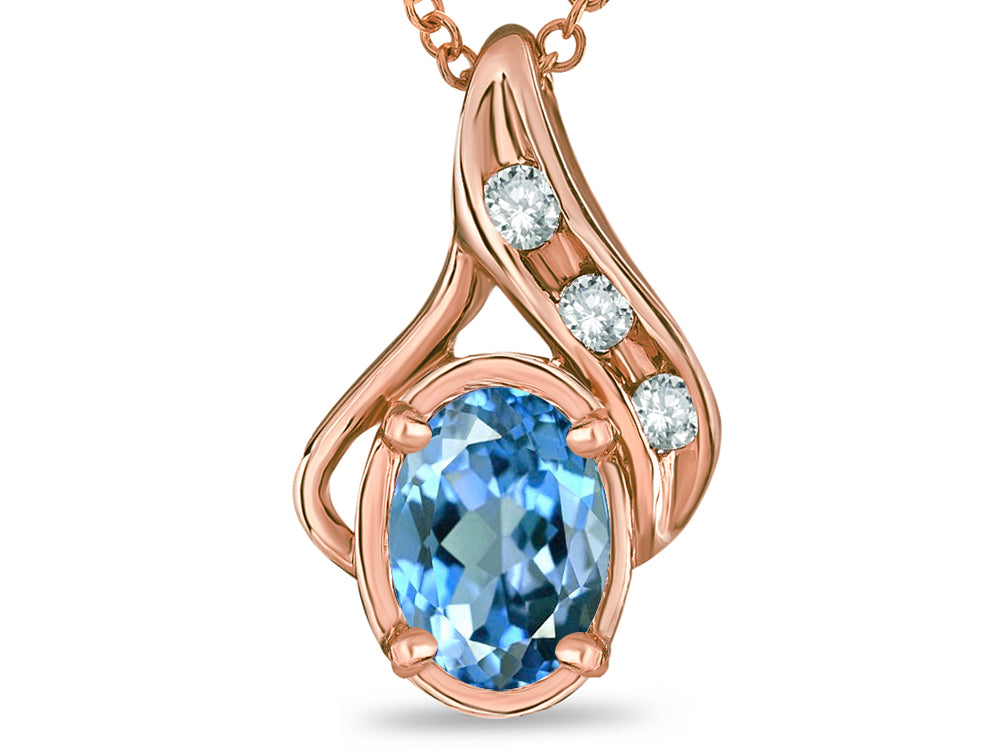 Star K Oval 7x5mm Genuine Blue Topaz Pendant Necklace