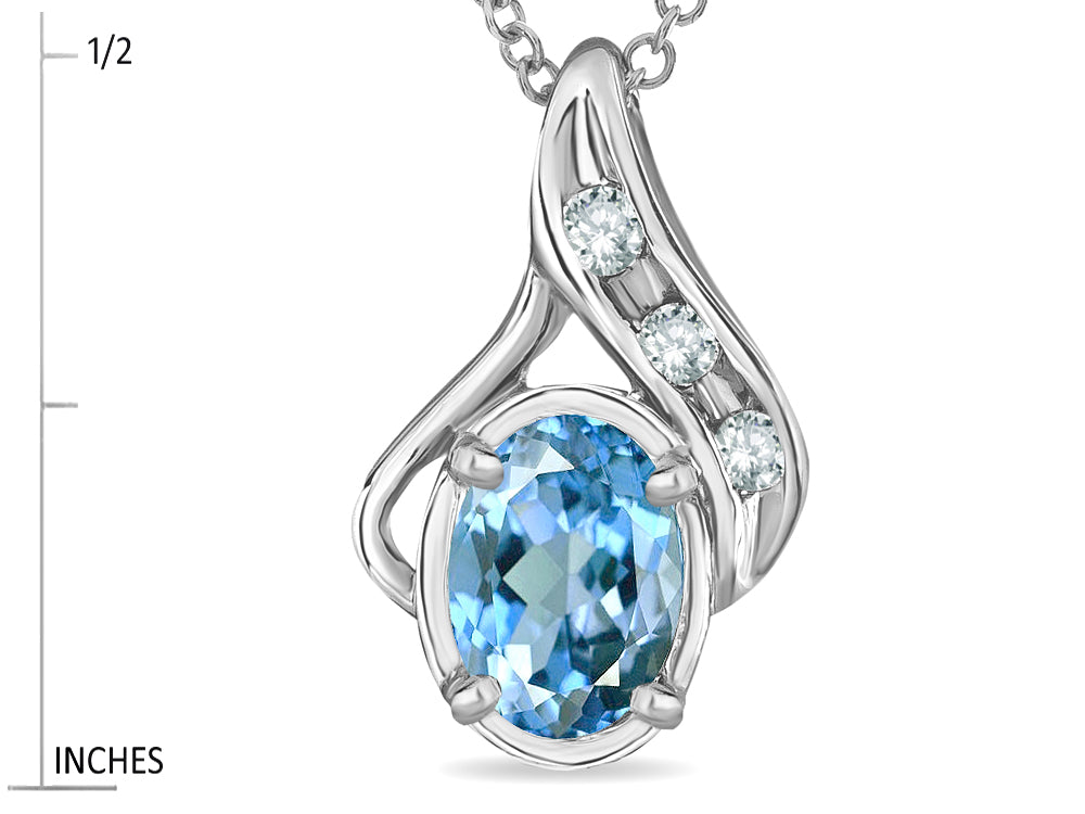 Star K Oval 7x5mm Genuine Blue Topaz Pendant Necklace