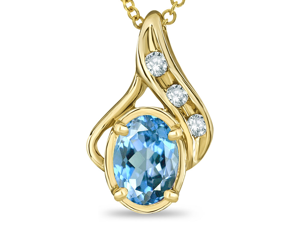 Star K Oval 7x5mm Genuine Blue Topaz Pendant Necklace