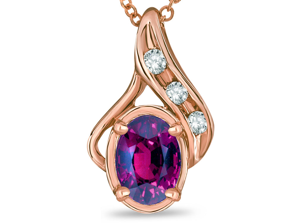 Star K Oval 7x5mm Genuine Rhodolite Pendant Necklace
