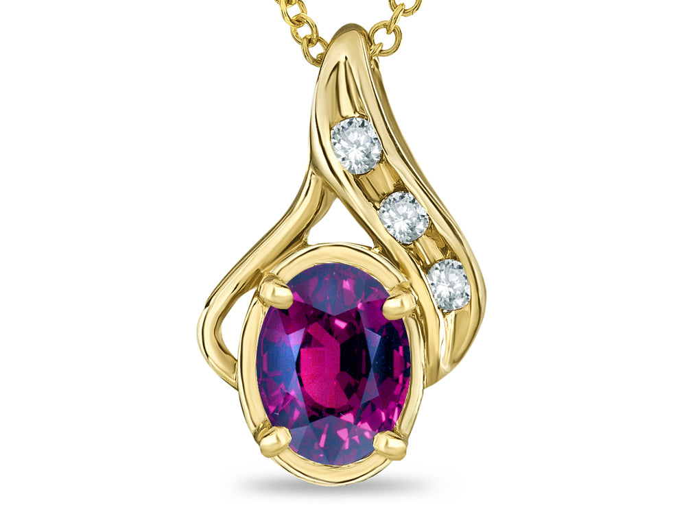 Star K Oval 7x5mm Genuine Rhodolite Pendant Necklace