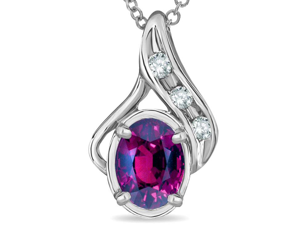 Star K Oval 7x5mm Genuine Rhodolite Pendant Necklace