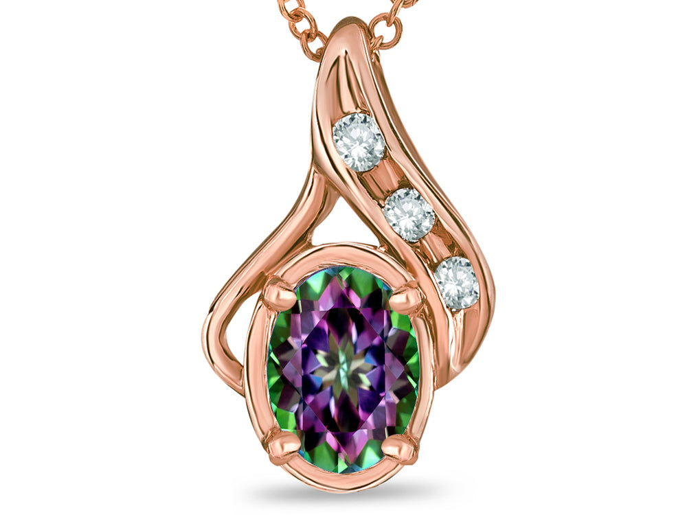 Star K Oval 7x5mm Rainbow Mystic Topaz Pendant Necklace