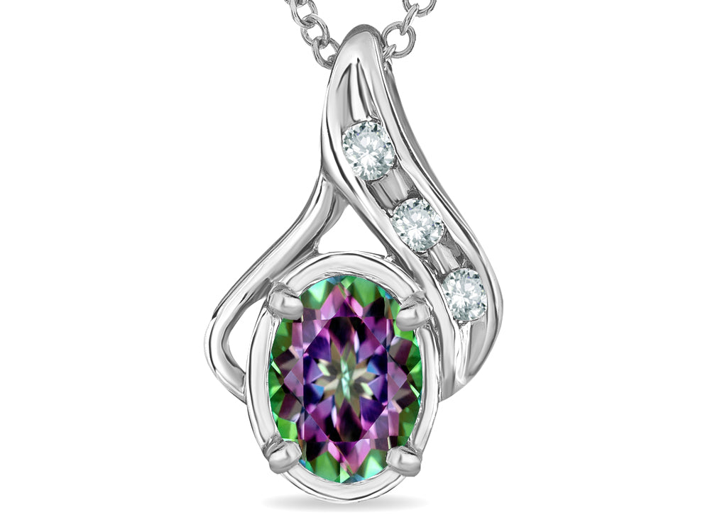Star K Oval 7x5mm Rainbow Mystic Topaz Pendant Necklace