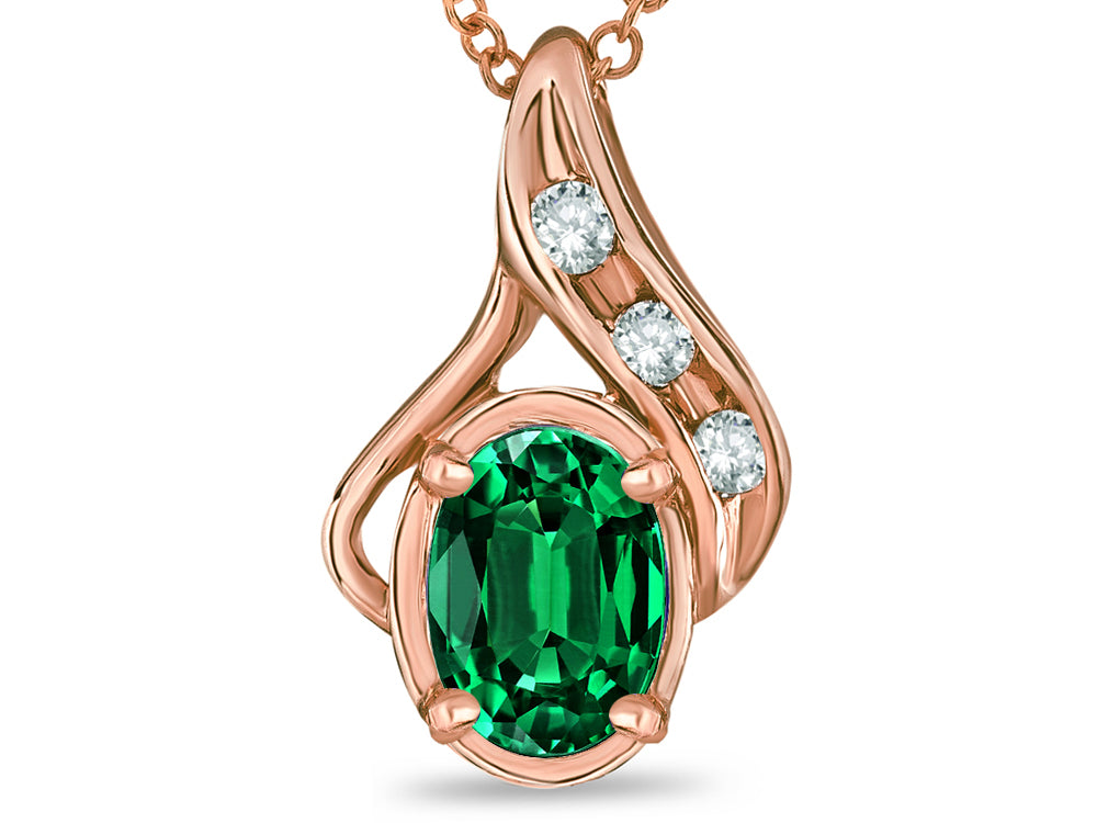 Star K Oval 7x5mm Simulated Emerald Pendant Necklace
