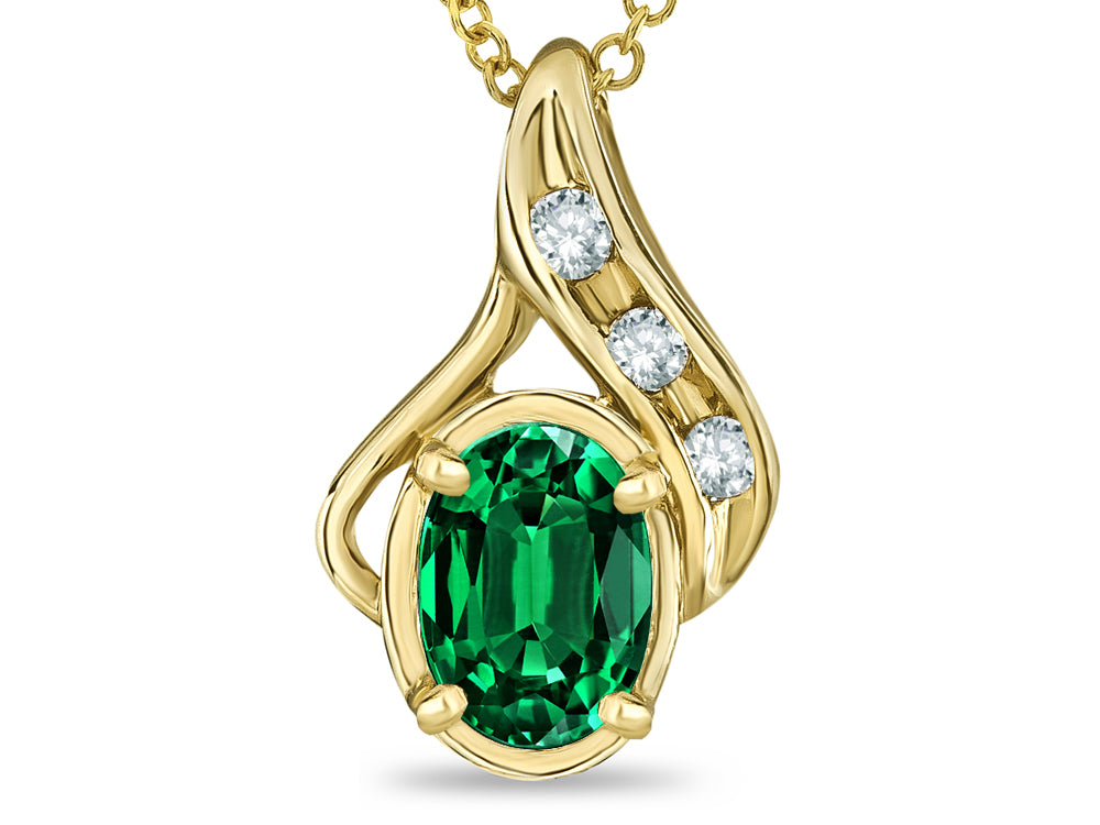 Star K Oval 7x5mm Simulated Emerald Pendant Necklace