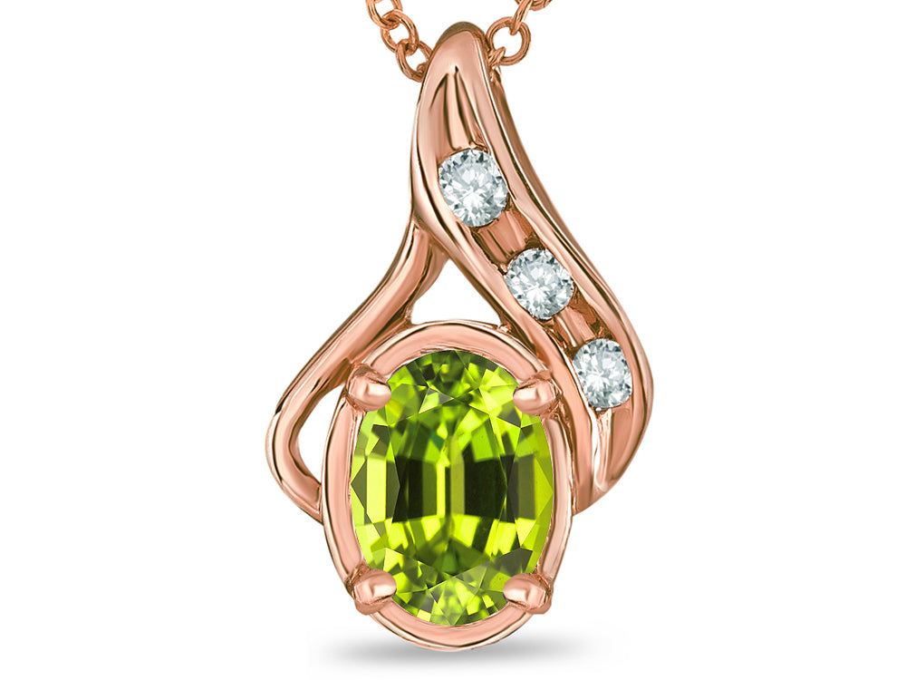 Star K Oval 7x5mm Genuine Peridot Pendant Necklace