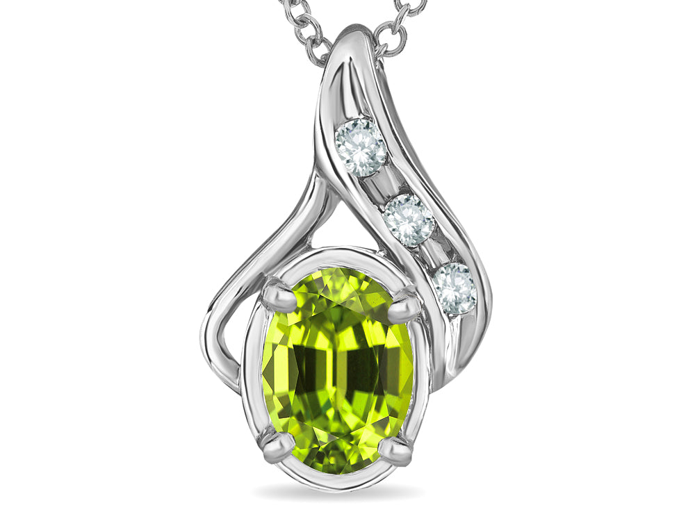 Star K Oval 7x5mm Genuine Peridot Pendant Necklace