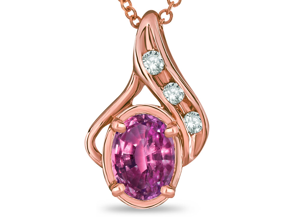 Star K Oval 7x5mm Simulated Pink Tourmaline Pendant Necklace