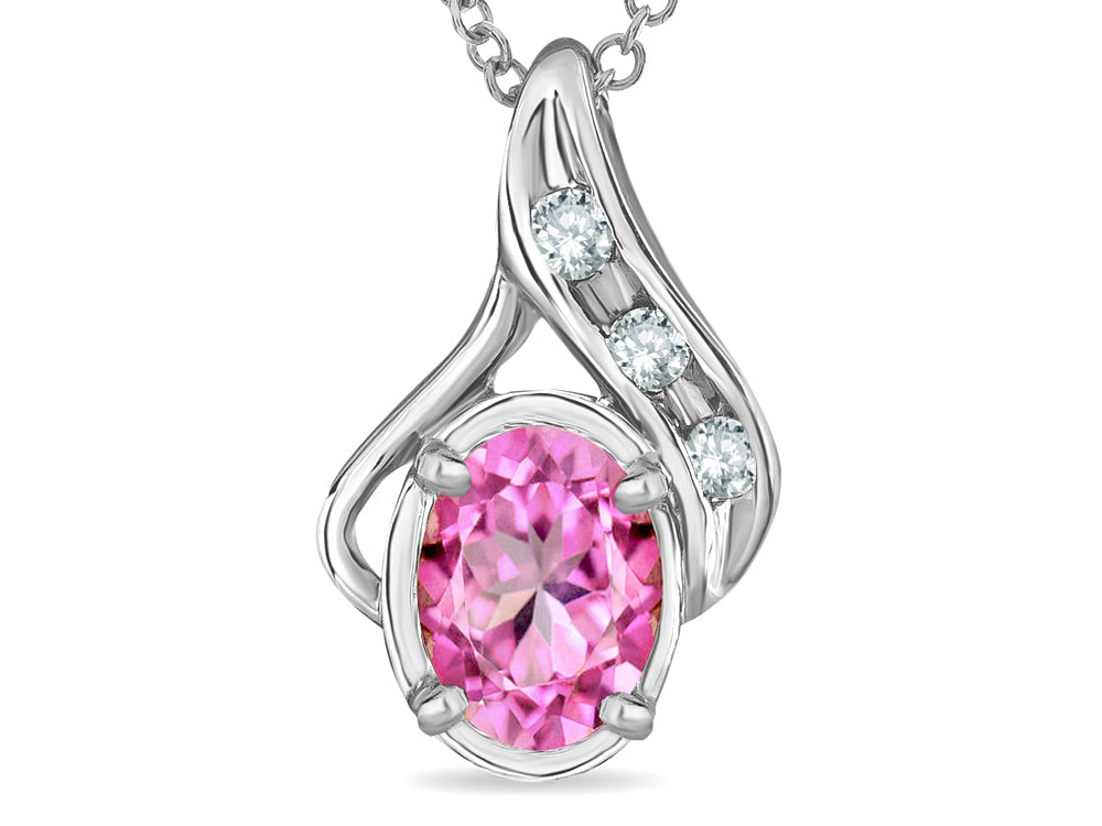 Star K Oval 7x5mm Simulated Pink Tourmaline Pendant Necklace