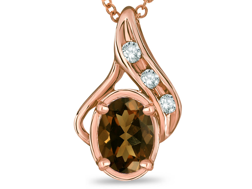 Star K Oval 7x5mm Genuine Smoky Quartz Pendant Necklace