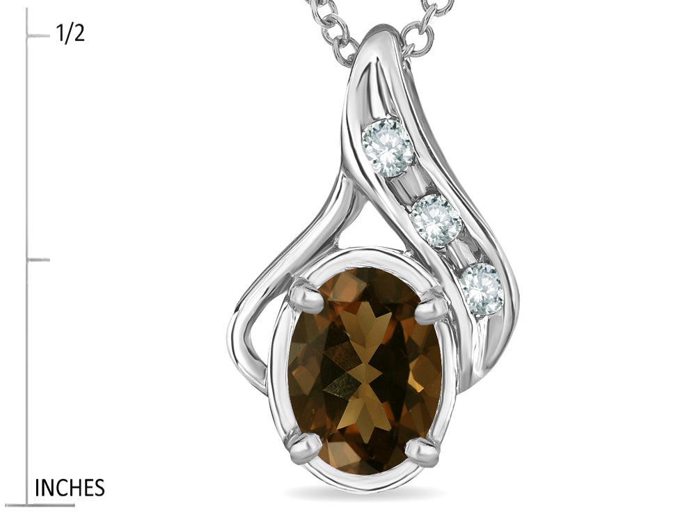 Star K Oval 7x5mm Genuine Smoky Quartz Pendant Necklace